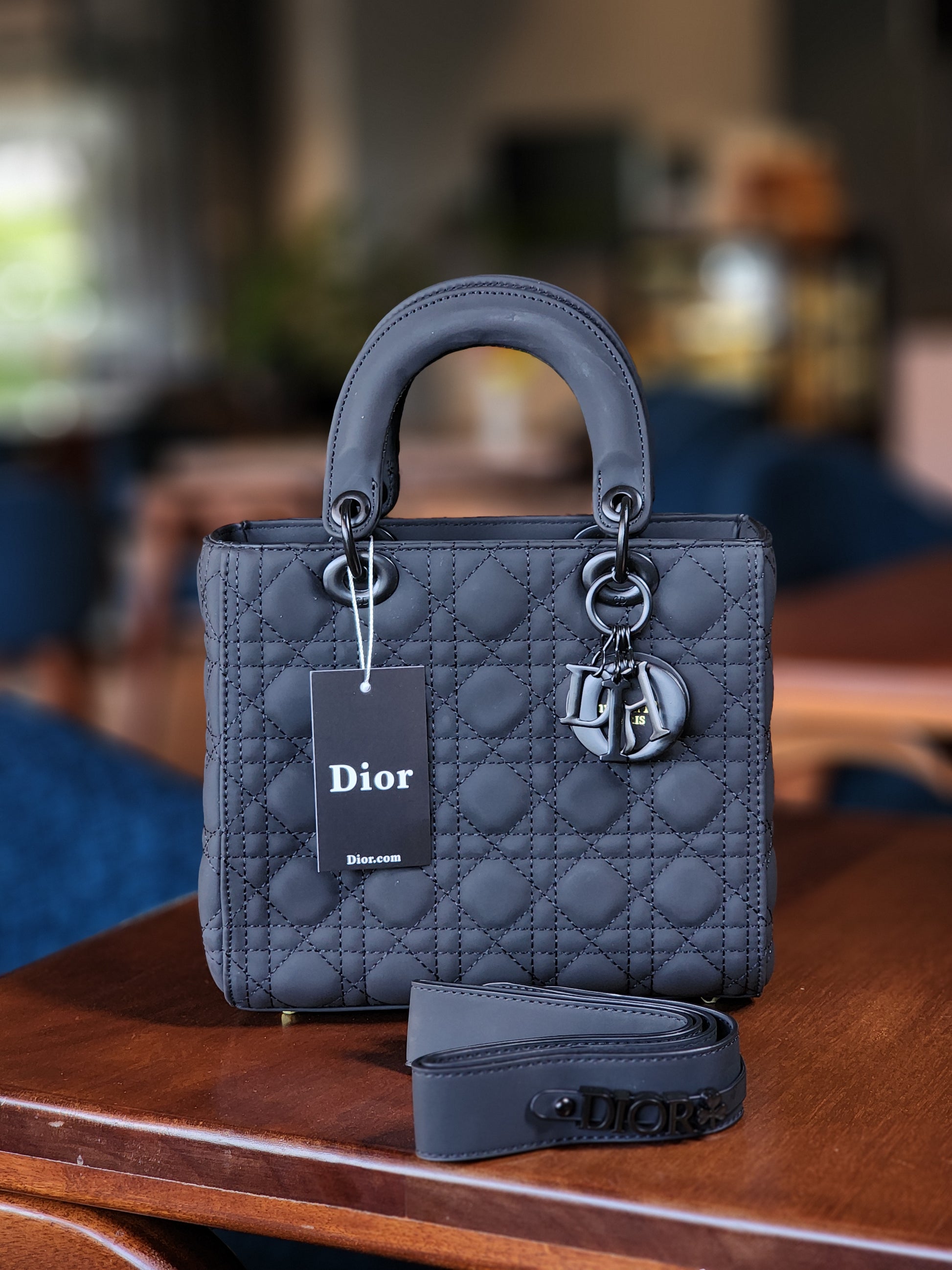 Black Quilted Designer Tote – Red Interior