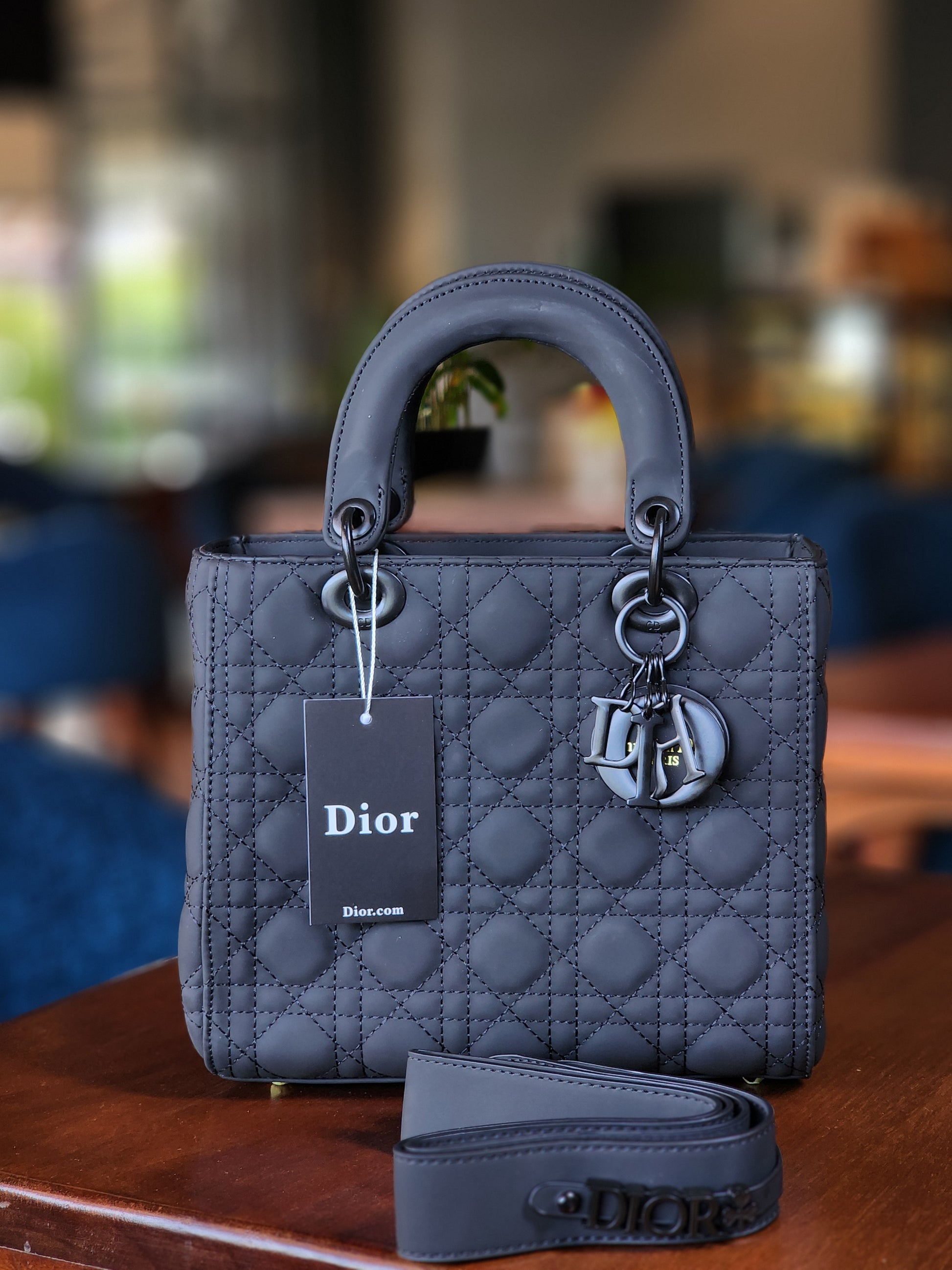 Black Quilted Designer Tote – Red Interior