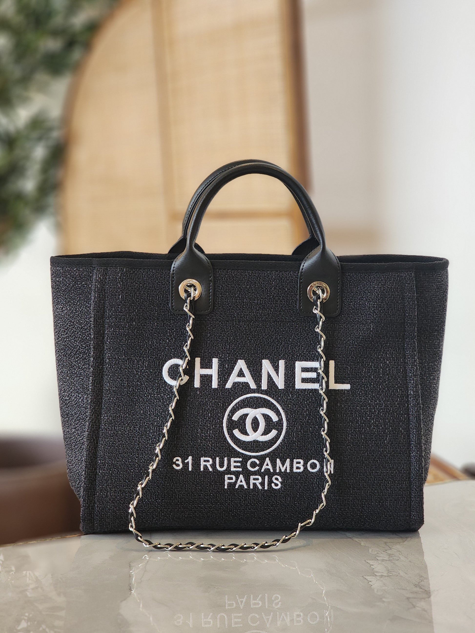 Chain Handle Canvas Tote – Black Edition