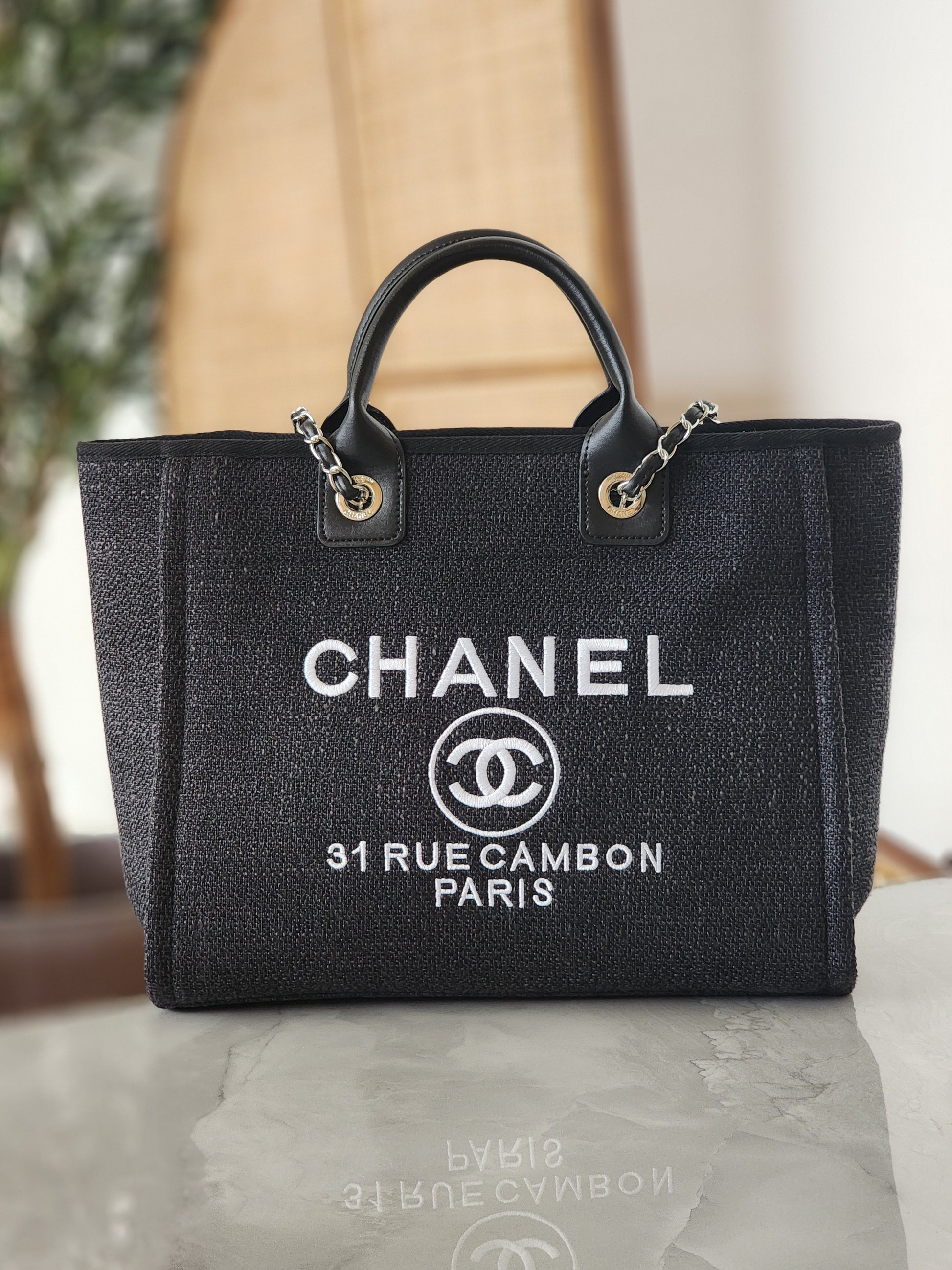 Chain Handle Canvas Tote – Black Edition