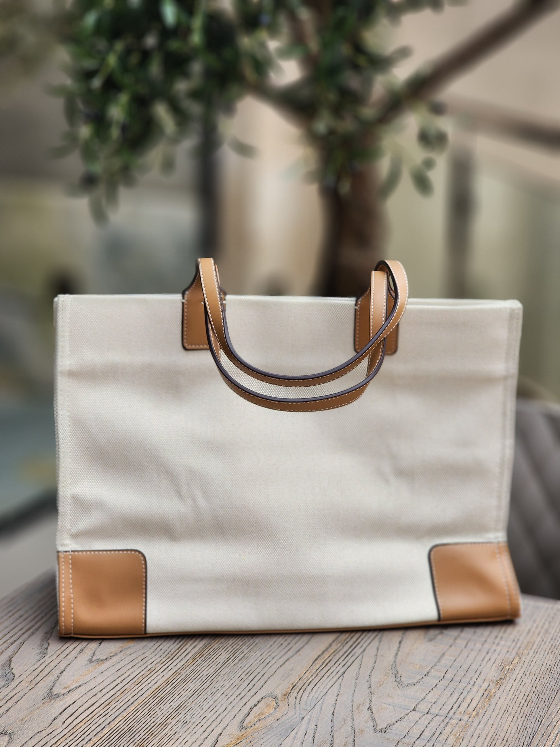 Canvas Tote with Tan Accents