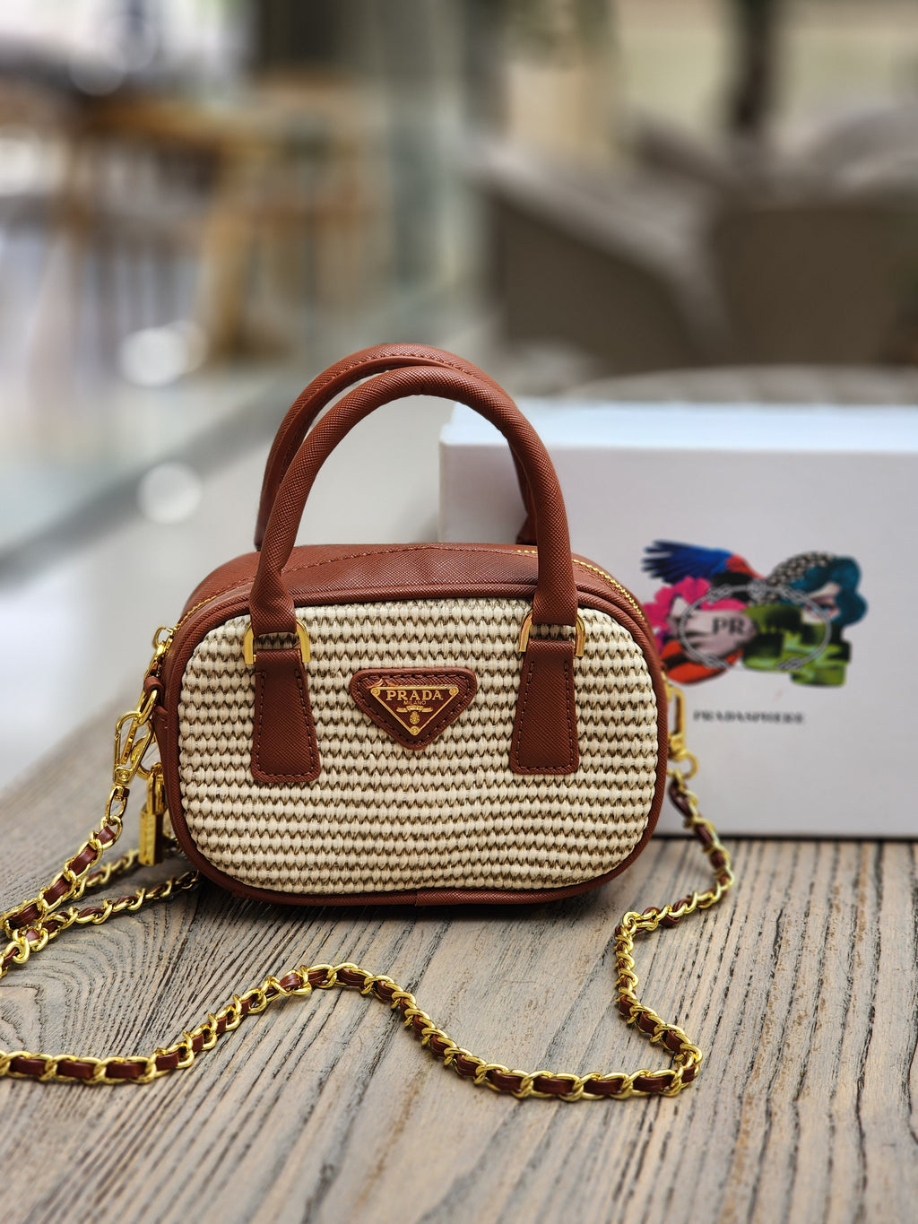 Mini Raffia Top Handle Bag