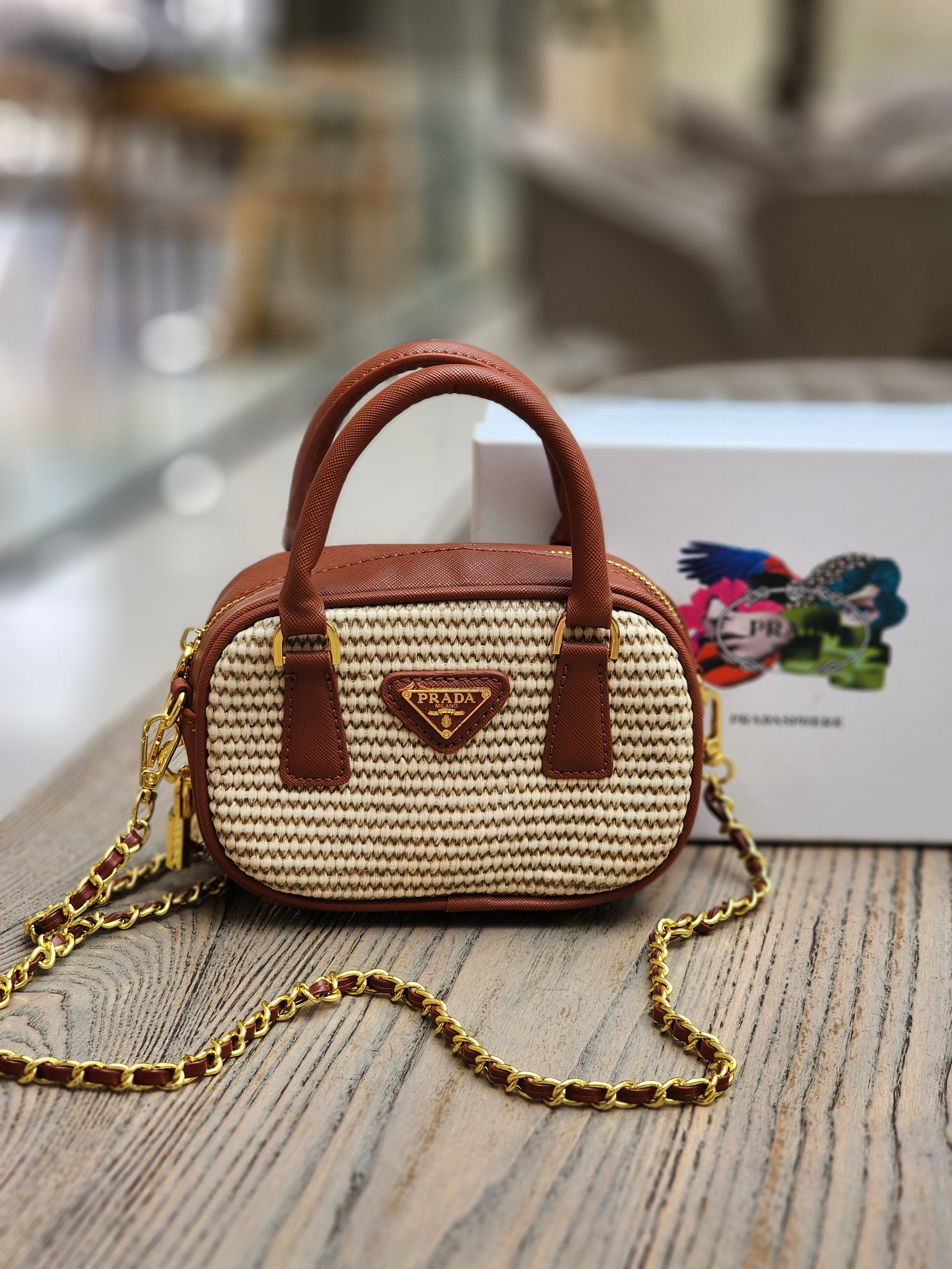 Mini Raffia Top Handle Bag
