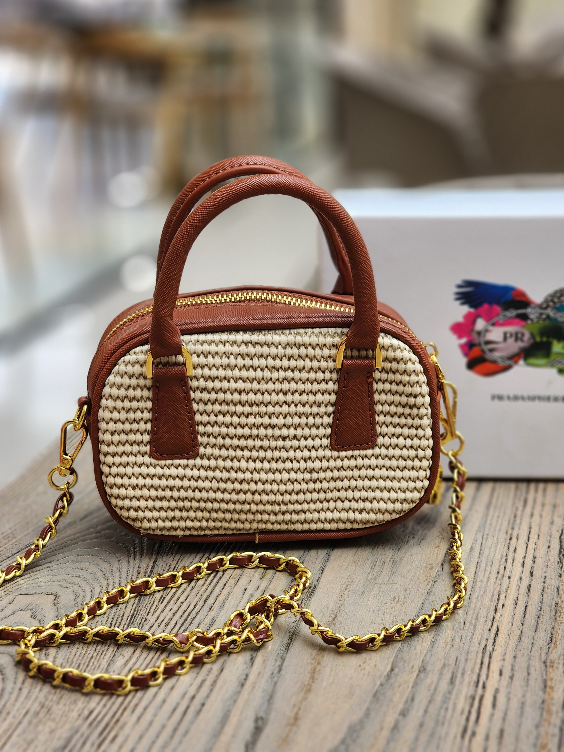 Mini Raffia Top Handle Bag