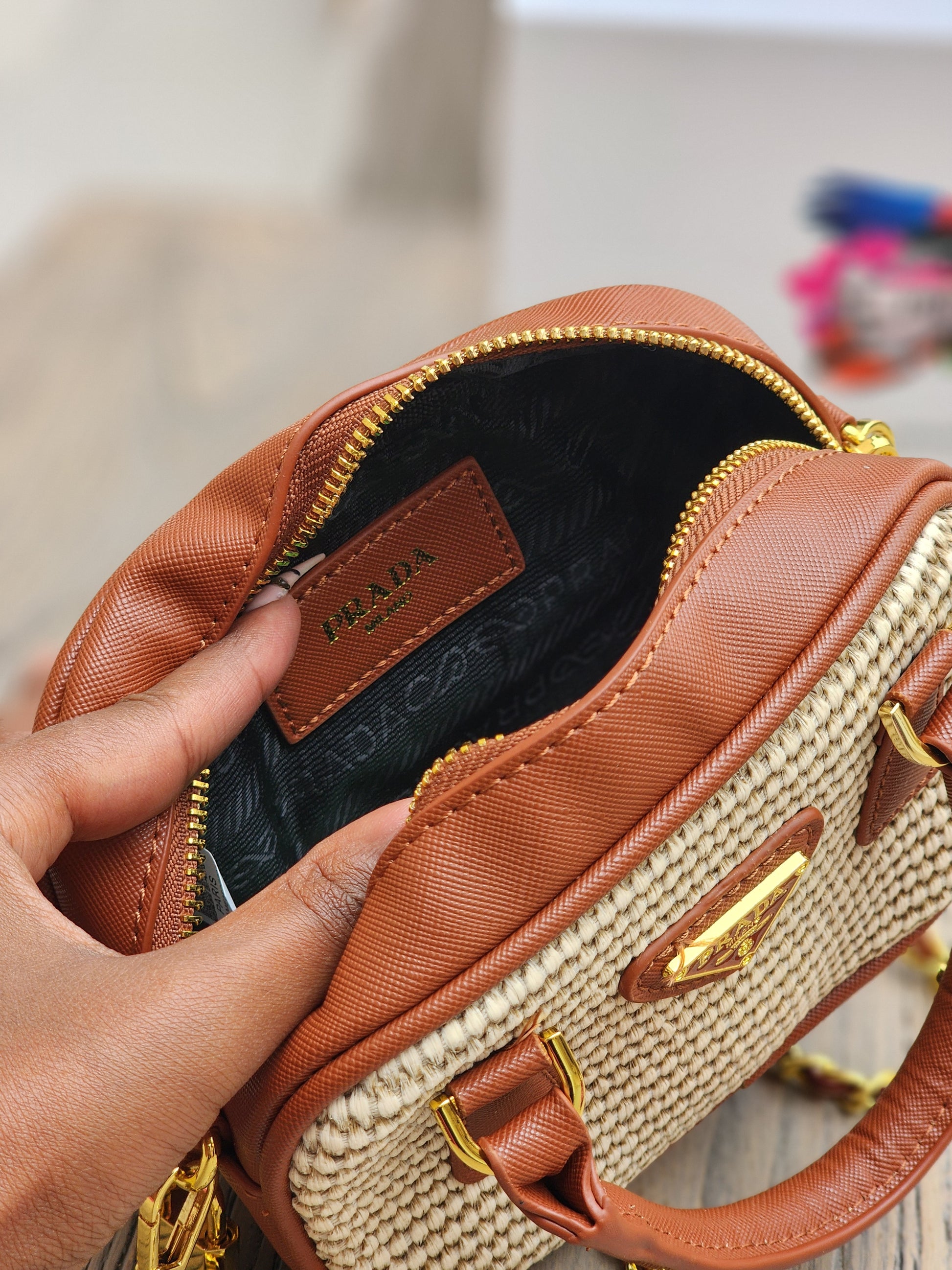Mini Raffia Top Handle Bag